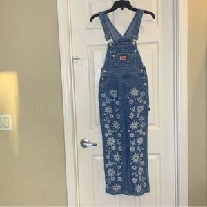 Revolt Vintage Denim Overalls with Bleach Flowers Size Small